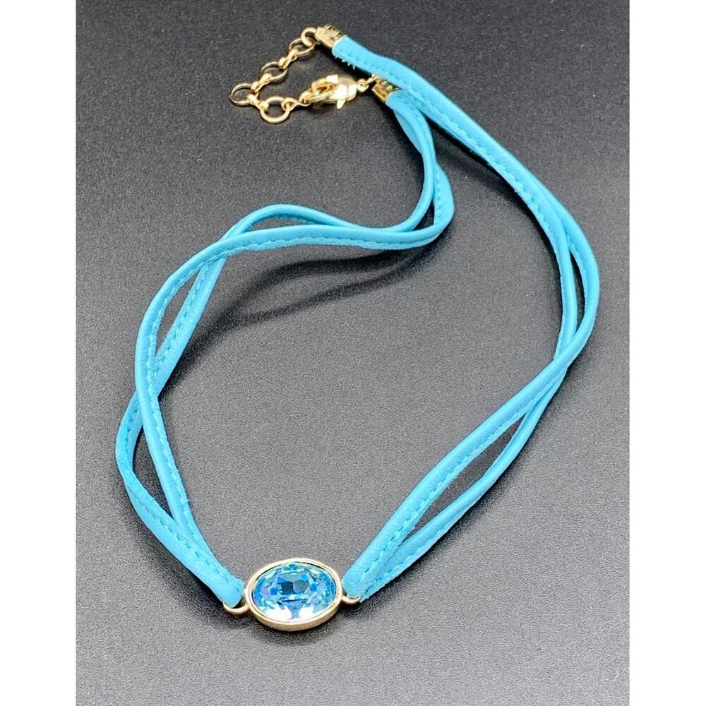 💙 Turquoise Blue Crystal Suede Necklace – A Soft Whisper of Light & Love - Picture 4 of 6